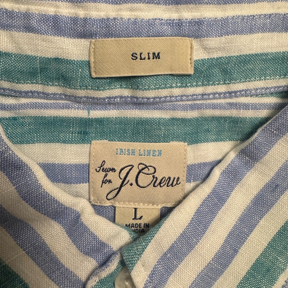 J. Crew Teal and White Striped Linen Shirt